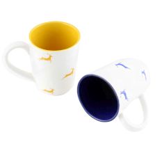Navy Blue & Yellow Running Deer Decorative Handcraft Ceramic Coffee Mug